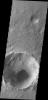 This image from NASA's Mars Odyssey shows dark dunes located on the floor of this unnamed crater in Meridiani Planum.