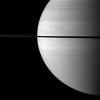 From just above the plane of Saturn's rings, NASA's Cassini spacecraft snapped this shot of Saturn two months after Saturn's August 2009 equinox, showing the shadow of its rings as a narrow band on the planet.