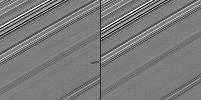 These two images, taken four years before Saturn's August 2009 equinox by NASA's Cassini spacecraft, indicate the streaks in these images are likely evidence of impacts into the planet's rings.