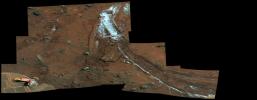 Rover's Wheel Churns Up Bright Martian Soil (False Color)