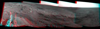 NASA's Mars Exploration Rover Spirit used its navigation camera to take the images that have been combined into this stereo, 180-degree view of the rover's surroundings on Feb. 17, 2009. 3D glasses are necessary to view this image.