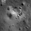 Luna 21 lander delivered the Lunokhod 2 rover to the floor of Le Monnier crater in January 1973. This image taken by NASA's Lunar Reconnaissance Orbiter also shows the rover's tracks.