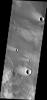 Windstreaks are a common feature on the surface of Daedalia Planum volcanic flows. This image was captured by NASA's Mars Odyssey.