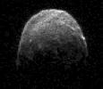 This radar image of asteroid 2005 YU55 was obtained NASA's Deep Space Network antenna in Goldstone, Calif. on Nov. 7, 2011, when the space rock was at 3.6 lunar distances, which is about 860,000 miles, or 1.38 million kilometers, from Earth.
