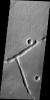 Right angles are not common in nature. They are almost always formed by tectonic forces. This right angle on Mars is part of Sacra Fossae. This image is from NASA's 2001 Mars Odyssey spacecraft.