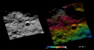 These apparent brightness and topography images from NASA's Dawn spacecraft are located in asteroid Vesta's Bellicia quadrangle, in Vesta's northern hemisphere.