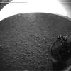 This is one of the first images taken by NASA's Curiosity rover, which landed on Mars the evening of Aug. 5 PDT (morning of Aug. 6 EDT). The clear dust cover that protected the camera during landing has been sprung open.