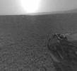 This is a version of one of the first images taken by a rear Hazard-Avoidance camera on NASA's Curiosity rover and shows part of the rim of Gale Crater, which is a feature the size of Connecticut and Rhode Island combined.
