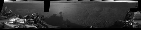 This 360-degree, full-resolution panorama from NASA's Curiosity rover shows the area all around the rover within Gale Crater on Mars. The rover's deck is to the left and far right.