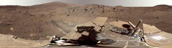 This false color view, called the 'McMurdo' panorama, from NASA's Mars Exploration Rover Spirit, where the rover stayed on a small hill known as 'Low Ridge' from April through October 2006.
