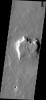 This image from NASA's Mars Odyssey spacecraft shows a heart-shaped mesa on the surface of Mars.