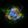 This is the first map of radioactivity in a supernova remnant, the blown-out bits and pieces of a massive star that exploded. The blue color shows radioactive material mapped in high-energy X-rays using NASA's NuSTAR.