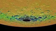 This view from NASA's MESSENGER spacecraft is an orthographic projection of Mercury's south polar region, colored by an illumination map; the center of the image is within the interior of the crater Chao Meng-Fu.