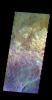 The THEMIS camera contains 5 filters. The data from different filters can be combined in multiple ways to create a false color image. This image from NASA's 2001 Mars Odyssey spacecraft shows a variety of surface materials in the plains of Sabaea Terra.