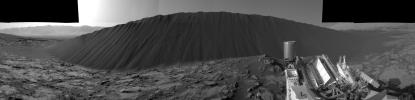 This view from NASA's Curiosity Mars Rover, taken on Dec. 17, 2015, shows the downwind side of a dune about 13 feet high within the Bagnold Dunes field on Mars. As on Earth, the downwind side of an active sand dune has a steep slope called a slip face.