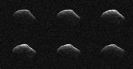 These radar images of comet P/2016 BA14 were taken on March 23, 2016, by scientists using an antenna of NASA's Deep Space Network at Goldstone, California. At the time, the comet was about 2.2 million miles (3.6 million kilometers) from Earth.