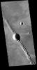 This image captured by NASA's 2001 Mars Odyssey spacecraft shows part of Cyane Fossae, located near Alba Mons.