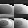 This collage of images from NASA's Cassini spacecraft shows Saturn's northern hemisphere and rings as viewed with four different spectral filters; each is sensitive to different wavelengths of light and reveals clouds and hazes at different altitudes.