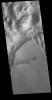 The region of hills and mesas at the top of this image captured by NASA's 2001 Mars Odyssey spacecraft are part of Hydaspis Chaos.