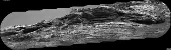 This view of 'Vera Rubin Ridge' from the ChemCam instrument on NASA's Curiosity Mars rover shows sedimentary layers, mineral veins and effects of wind erosion.