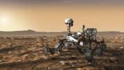 This artist's concept depicts NASA's Mars 2020 rover exploring Mars. Mars 2020 will use powerful instruments to investigate rocks on Mars down to the microscopic scale of variations in texture and composition.