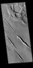 This image from NASA's Mars Odyssey shows linear depressions, part of Galaxias Fossae.