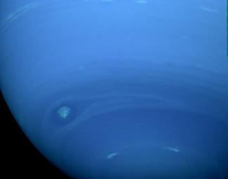 This photograph of Neptune's southern hemisphere was taken by the narrow-angle camera on NASA's Voyager 2 when the spacecraft was 4.2 million km (2.6 million miles) from the planet. 