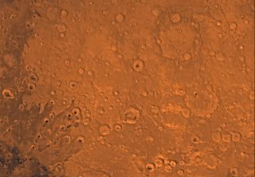Mars digital-image mosaic merged with color of the MC-12 quadrangle, Arabia region of Mars. This image is from NASA's Viking Orbiter 1.