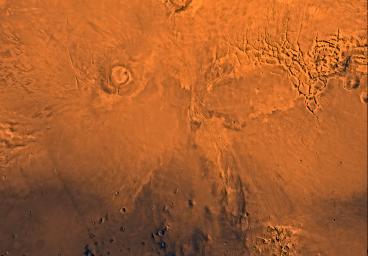 Mars digital-image mosaic merged with color of the MC-17 quadrangle, Phoenicis Lacus region of Mars. This image is from NASA's Viking Orbiter 1.