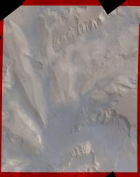 Part of Candor Chasm in Valles Marineris, Mars. Layered terrain is visible in the scene from NASA's Viking Orbiter 1., perhaps due to a huge ancient lake. 