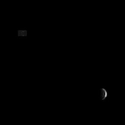 NASA's Galileo spacecraft, now in orbit around Jupiter, returned this optical navigation image June 3, 1996, showing that the spacecraft is accurately targeted for its first flyby of the giant moon Ganymede on June 27.