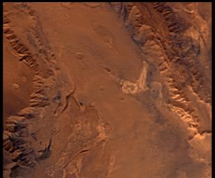 This image from NASA's Viking Orbiter 2 of West Candor Chasm shows much of Melas Chasm and a portion of Candor Chasm (upper right) in central Valles Marineris.