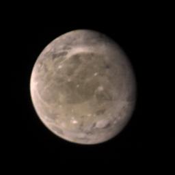 This color picture of Ganymede, Jupiter's largest satellite, was taken on the afternoon of March 2, 1979, by NASA's Voyager 1 from a distance of about 3.4 million kilometers (2.1 million miles).
