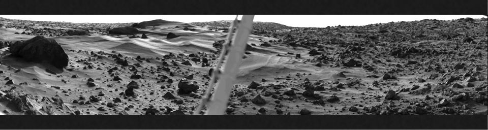 This spectacular picture of the Martian landscape by NASA's Viking 1 Lander shows a dune field with features remarkably similar to many seen in the deserts of Earth. 