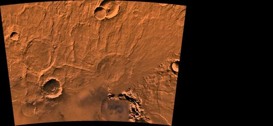 The Amphitrites Patera region of Mars. This scene shows several indistinct ring structures and radial ridges of an old volcano named Amphitrites Patera, as seen by NASA's Viking spacecraft.