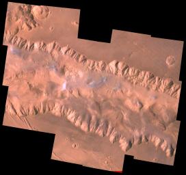 This view from NASA's Viking Orbiter 1 shows east Candor Chasma, one of the connected valleys of Valles Marineris. The Viking 1 craft landed on Mars in July of 1976.