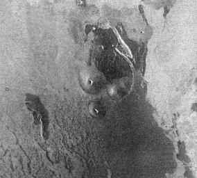This image from NASA's Magellan spacecraft is from the eastern Ovda region of Venus. The image shows some small volcanic domes on the flank of the volcano Maat. 