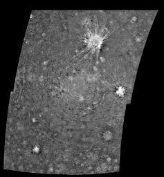 This four-frame mosaic shows the ancient impact structure Asgard on Jupiter's moon Callisto. This image was taken on November 4, 1996, by NASA's Galileo spacecraft during its third orbit around Jupiter.