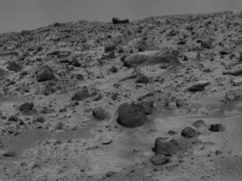 This view of the rock on Mars dubbed 'Couch' was taken by NASA's deployed Imager for Mars Pathfinder (IMP) on July 7, 1997.