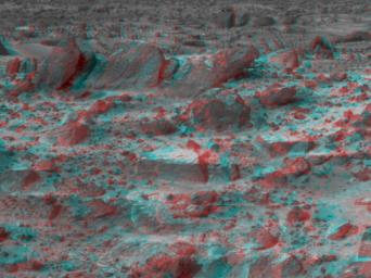 Many prominent rocks near the Sagan Memorial Station are featured in this image, from NASA's Mars Pathfinder. 'Shark', 'Half-Dome', and 'Pumpkin', 'Flat Top' and 'Frog' are at center 3D glasses are necessary to identify surface detail. 