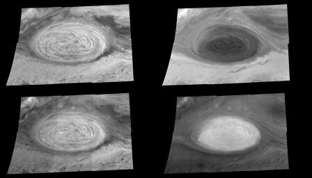These mosaics (6 frames each) show the appearance of the Great Red Spot in infrared light obtained on June 26, 1996 by the Solid State Imaging system on board NASA's Galileo spacecraft.