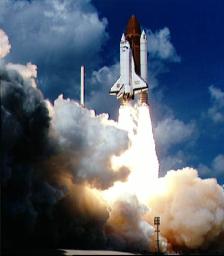 Liftoff of STS-34 Atlantis, carrying NASA's Galileo spacecraft and its Inertial Upper Stage (IUS) booster on October 18, 1989 at 12:35 p.m. EDT. P-35036BC