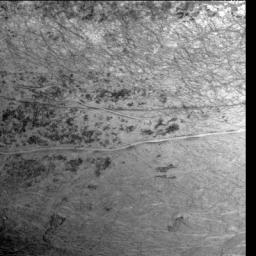 This image of Europa's southern hemisphere was obtained by the solid state imaging system onboard NASA's Galileo 

spacecraft during its sixth orbit of Jupiter, taken on Feb. 20, 1997.