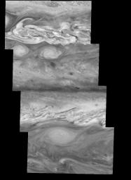 Jupiter's atmospheric circulation is dominated by alternating eastward and westward jets from equatorial to polar latitudes. This image was taken on April 3, 1997, by NASA's Galileo spacecraft.
