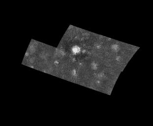 This five-frame mosaic of the Jovian satellite Callisto shows a surface densely populated with impact craters. These images were obtained by NASA's Galileo spacecraft on its eighth orbit around Jupiter in 1997.