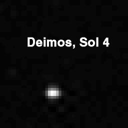 Mars' outermost natural satellite, Deimos, is seen from the planet's surface in this Pathfinder image taken at night on Sol 4. This picture was acquired by NASA's Imager for Mars Pathfinder (IMP) camera. Sol 1 began on July 4, 1997.