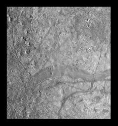 This mosaic of part of Jupiter's moon, Europa, shows a region that is characterized by mottled terrain. The images in this mosaic were obtained by Solid State Imaging (CCD) system on NASA's Galileo spacecraft during its eleventh orbit around Jupiter.