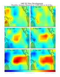 This series of six images shows the movement of atmospheric water vapor over the Pacific Ocean during the formation of the 1997 El Niño condition.