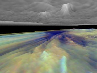 Frames from a three dimensional visualization of Jupiter's equatorial region. The images used cover an area near an equatorial 'hotspot' similar to the site where the probe from NASA's Galileo spacecraft entered Jupiter's atmosphere on December 7th, 1995.