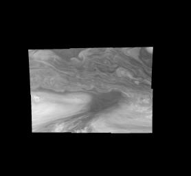 Mosaic of Jupiter's equatorial region at 727 nanometers (nm). The mosaic covers an area of 34,000 kilometers by 22,000 kilometers. These images were taken on December 17, 1996 by the Solid State Imaging system aboard NASA's Galileo spacecraft.